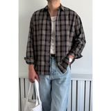 Erkek Oversize %100 Pamuk Ekose Gömlek - Bej