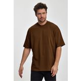 Erkek Oversize %100 Pamuk Nefes Alan Basic T-shirt Kahverengi Edw038