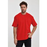 Erkek Oversize %100 Pamuk Nefes Alan Basic T-shirt Kırmızı Edw038