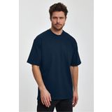 Erkek Oversize %100 Pamuk Nefes Alan Basic T-shirt Lacivert Edw038
