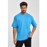 Erkek Oversize %100 Pamuk Nefes Alan Basic T-shirt Mavi Edw038