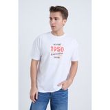Erkek Oversize Baskılı Tişört Beyaz 1950 - XL