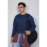 Erkek Oversize Bisiklet Yaka Basic Triko Kazak Lacivert - XL
