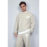 Erkek Oversize Boxy Fit Logo Detaylı Tüylü Kazak Bej