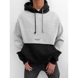 Erkek Oversize Çift Renkli Kapüşonlu Sweatshirt Gri
