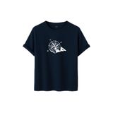 Erkek Oversize Dağ ve Pusula Baskılı Tişört, Gri,%100 Pamuk, Outdoor Macera Temalı, Rahat Kesim (Lacivert, 2XL)