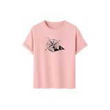 Erkek Oversize Dağ ve Pusula Baskılı Tişört, Gri,%100 Pamuk, Outdoor Macera Temalı, Rahat Kesim (Pudra, 2XL)
