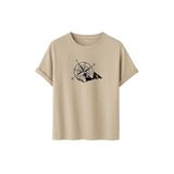 Erkek Oversize Dağ ve Pusula Baskılı Tişört, Gri,%100 Pamuk, Outdoor Macera Temalı, Rahat Kesim (Taş, 2XL)
