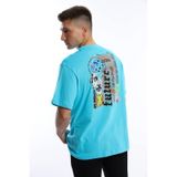 Erkek Oversize Fit Future Baskılı Basic Tişört Turkuaz