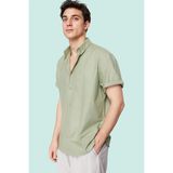 Erkek Oversize Fit Gömlek Yaka Kısa Kol Pamuklu Günlük Kullanım Yaz Aylarının Vazgeçilmezi - Haki