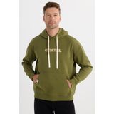 Erkek Oversize Geniş Kesim Pamuklu Baskılı Yeşil Kapüşonlu Sweatshirt