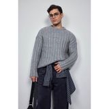 Erkek Oversize Kalın Fitilli Triko Kazak Gri - M