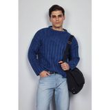 Erkek Oversize Kalın Fitilli Triko Kazak Indigo - XL