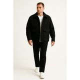 Erkek Oversize Kaşe Ceket--Siyah**gri Torba Cep ve Yan Cep Detaylı Spor Ceket