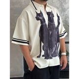 Erkek Oversize Kesim Dobermann Baskılı Gömlek ECA023 - XL - Bej