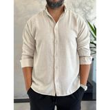 Erkek Oversize Kesim Keten Gömlek Bej ECA007