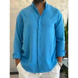 Erkek Oversize Kesim Keten Gömlek Mavi ECA007