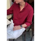 Erkek Oversize Kesim Keten Görünümlü Gömlek - XL - Bordo