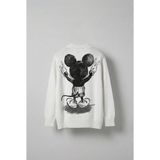 Erkek Oversize Mickey Mouse Kabartma Baskılı Kazak Beyaz - XL
