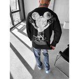 Erkek Oversize Mickey Mouse Kabartma Baskılı Kazak Siyah