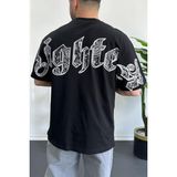 Erkek Oversize Ön ve Arka Kabartmalı Fighter Baskılı Tişört Siyah EDW367
