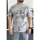 Erkek Oversize Ön ve Arka Kabartmalı Slogan Baskılı Tişört Gri EDW368 - XL