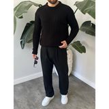 Erkek Oversize Örme Triko Kazak - Siyah - L