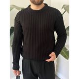 Erkek Oversize Örme Triko Kazak - Siyah - XL