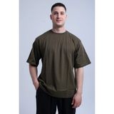 Erkek Oversize Pamuk Tişört - Haki - L