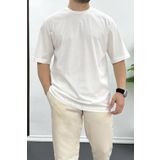 Erkek Oversize Pamuklu Basic T-shirt Ekru Edw089