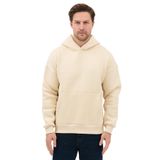 Erkek Oversize Pamuklu Kanguru Cepli 3 İplik Basic Kapüşonlu Sweatshirt (Bej, L)