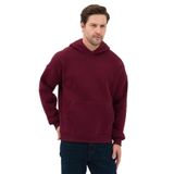 Erkek Oversize Pamuklu Kanguru Cepli 3 İplik Basic Kapüşonlu Sweatshirt (Bordo, M)