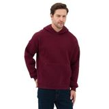 Erkek Oversize Pamuklu Kanguru Cepli 3 İplik Basic Kapüşonlu Sweatshirt (Bordo, XL)