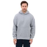 Erkek Oversize Pamuklu Kanguru Cepli 3 İplik Basic Kapüşonlu Sweatshirt (Gri, L)