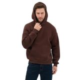 Erkek Oversize Pamuklu Kanguru Cepli 3 İplik Basic Kapüşonlu Sweatshirt (Kahverengi, M)