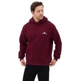 Erkek Oversize Pamuklu Kanguru Cepli Basic 3 İplik Nakışlı Kapüşonlu Sweatshirt (bordo, 2XL)