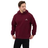 Erkek Oversize Pamuklu Kanguru Cepli Basic 3 İplik Nakışlı Kapüşonlu Sweatshirt (bordo, M)