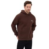 Erkek Oversize Pamuklu Kanguru Cepli Basic 3 İplik Nakışlı Kapüşonlu Sweatshirt (kahverengi, 2XL)