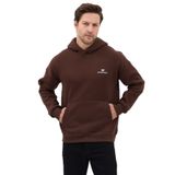 Erkek Oversize Pamuklu Kanguru Cepli Basic 3 İplik Nakışlı Kapüşonlu Sweatshirt (kahverengi, xxl)