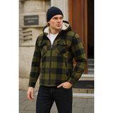 Erkek Oversize Peluş Kürk Kapşonlu Oduncu Ceket - Haki - M