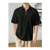 Erkek Oversize Polo Yaka Waffle T-Shirt POLOYAKA-FERMUARLI