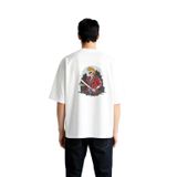 Erkek Oversize Punk Rock İskelet Grafik Baskılı Kısa Kollu Tişört Spike Saç Beysbol Sopası Günlük