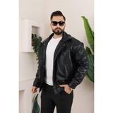 Erkek Oversize Siyah Deri Ceket - 2XL