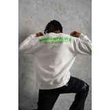 Erkek Oversize Sweatshirt Ön Ve Sırt Baskılı 3 İplik Pamuklu - Beyaz