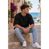 Erkek Oversize Tişört Bisiklet Yaka Basic Bol Kesim Kısa Kollu Günlük T-Shirt - Siyah