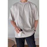 Erkek Oversize Tişört Pamuk Kumaş Bisiklet Yaka Rahat Kalıp T-shirt (Gri, S)