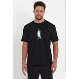 Erkek Oversize Tişört - Sırt Baskılı "survivor Penguin" Temalı, Felsefi Yazılı Bisiklet Yaka Tişört - Siyah - XS