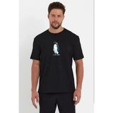 Erkek Oversize Tişört - Sırt Baskılı "Survivor Penguin" Temalı Felsefi Yazılı - Siyah