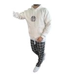 Erkek Oversize Üç İplik Kapüşonlu Sweatshirt – Beyaz Ön Baskılı, Kanguru Cepli, Rahat Kalıp, İçi Pamuklu Model