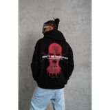 Erkek Oversize Üç Iplik Kapüşonlu Sweatshirt Siyah Don T Be Terrified Ön Sırt ve - Siyah - Çok Renkli - M